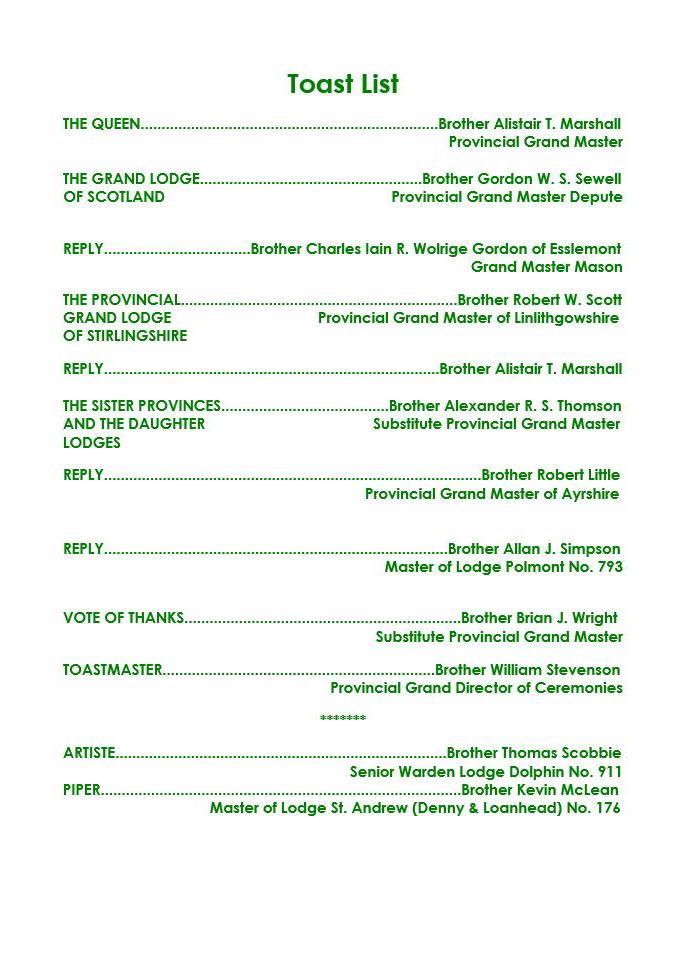 2015 Dinner Programme