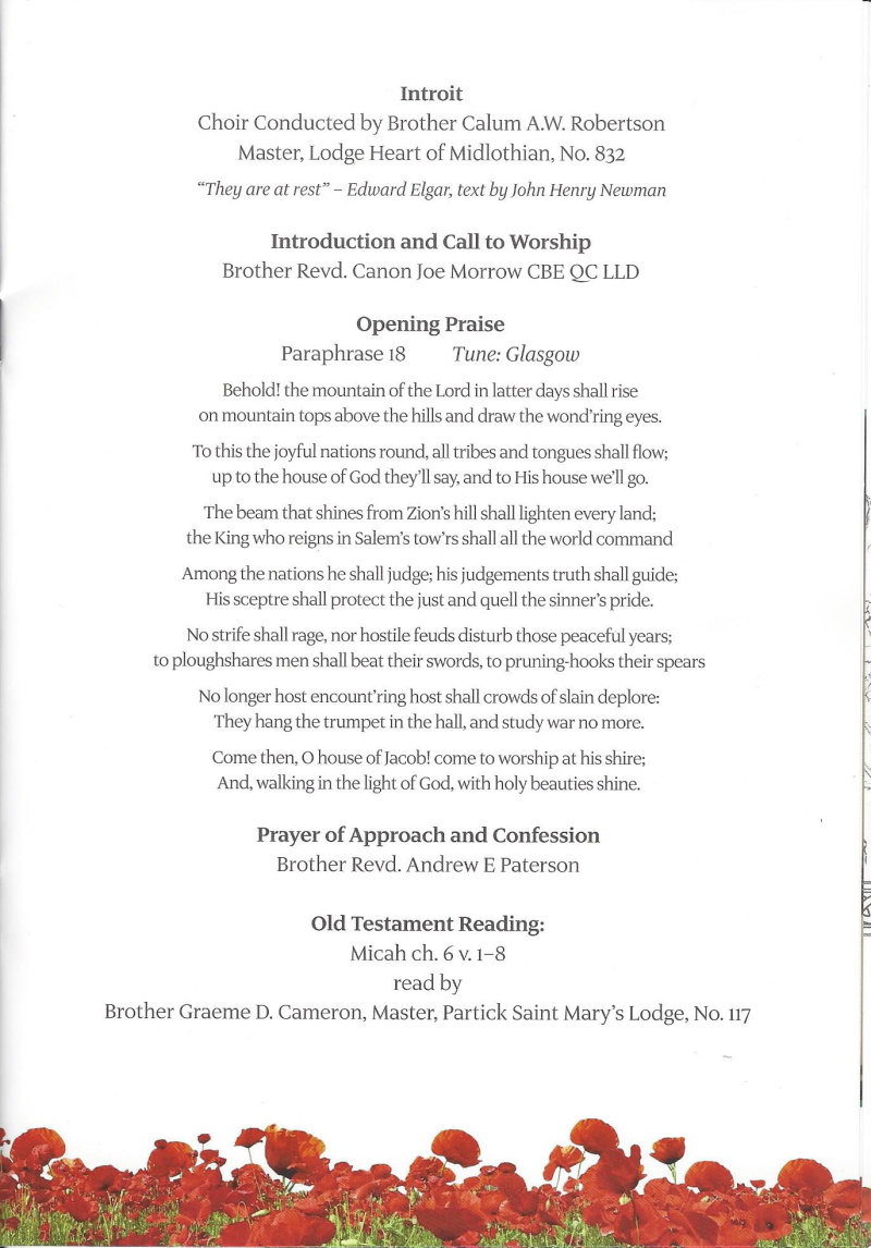 Grand Lodge Order of Service